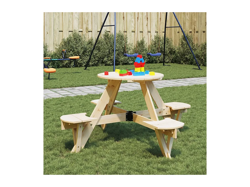Table de pique-nique pour 4 enfants avec trou de parasol rond