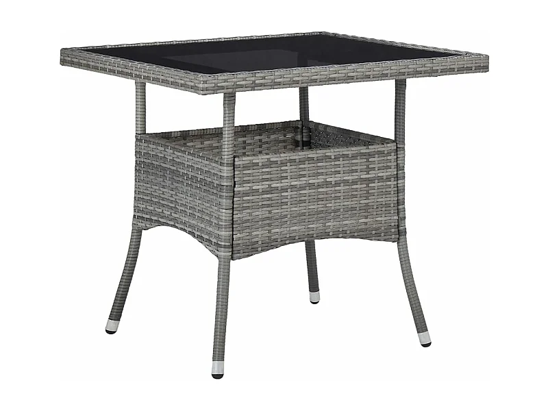 Tuintafel poly rattan en glas grijs