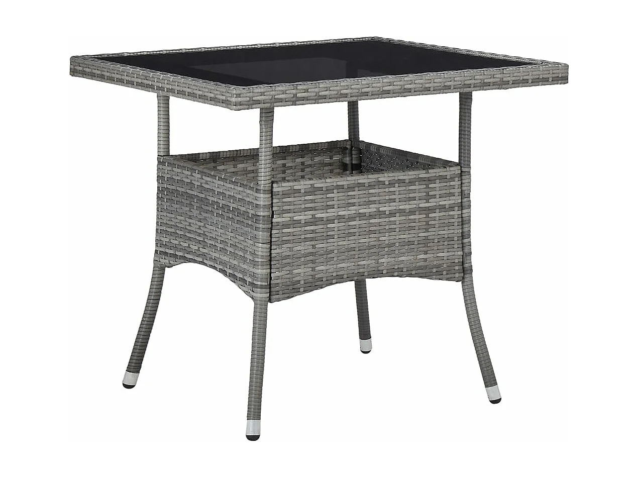 Tuintafel poly rattan en glas grijs