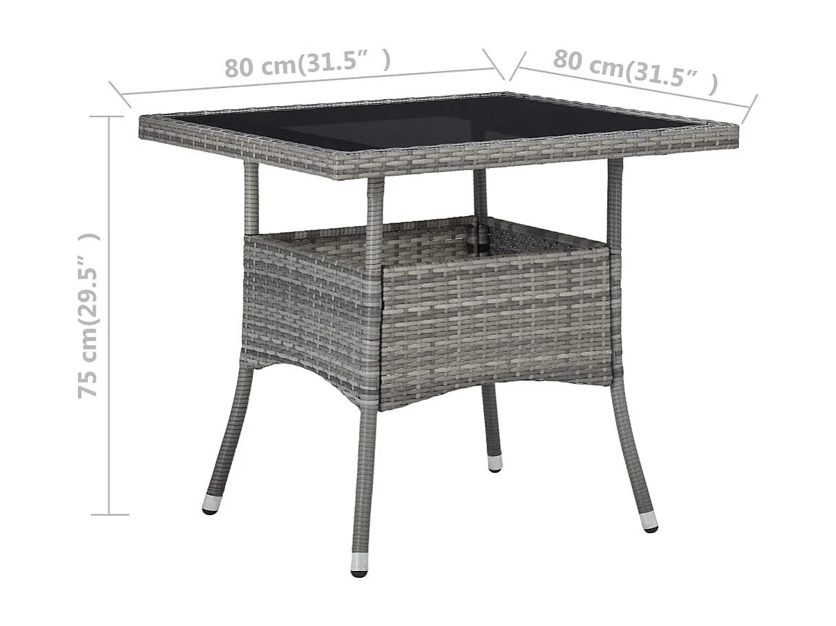 Tuintafel poly rattan en glas grijs