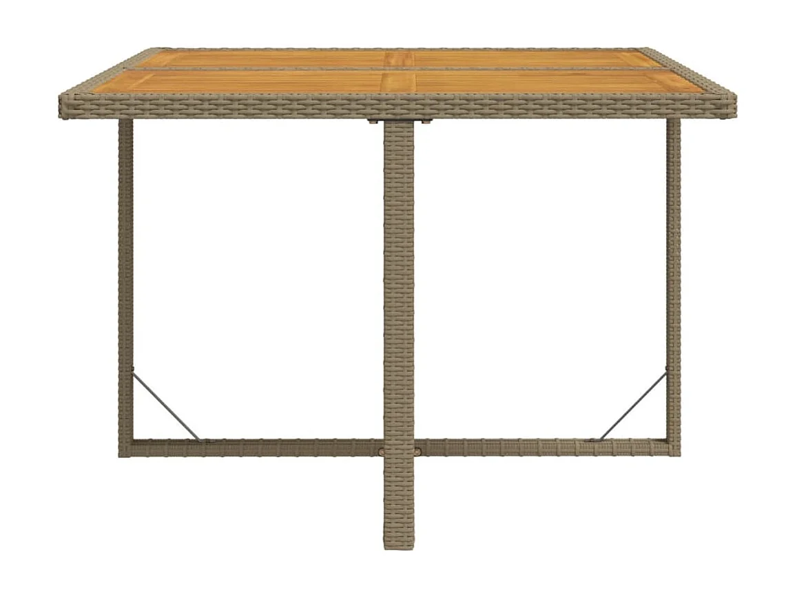 Mesa de jardín ratán sintético madera acacia beige 109x107x74cm