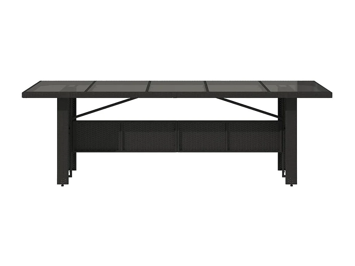 Tavolo da Giardino Piano in Vetro Nero 240x90x75 cm Polyrattan