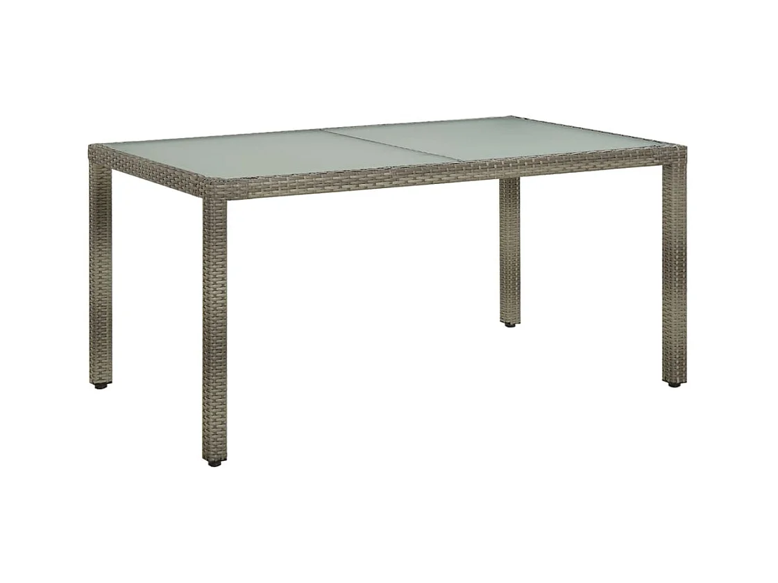 Table de jardin 150x90x75 cm Verre trempé et poly rotin Gris