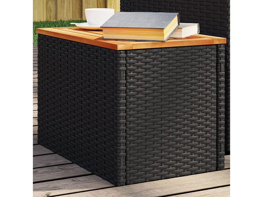 Mesas auxiliares de jardín 2 uds ratán madera negro 55x34x37cm