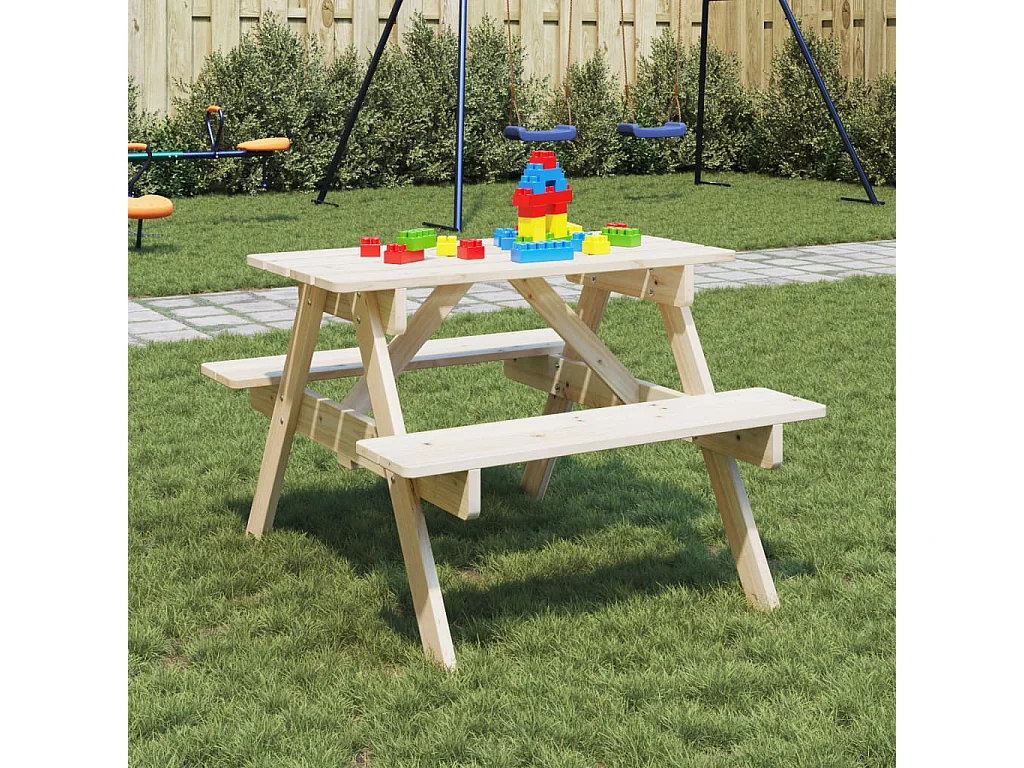 Mesa piquenique 4 crianças c/ orifício guarda-sol abeto maciço