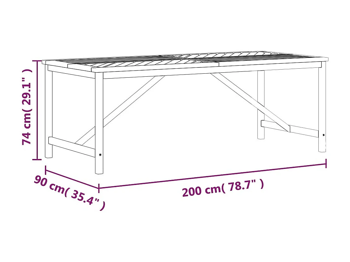 Mesa de comedor madera maciza de acacia 200x90x74 cm