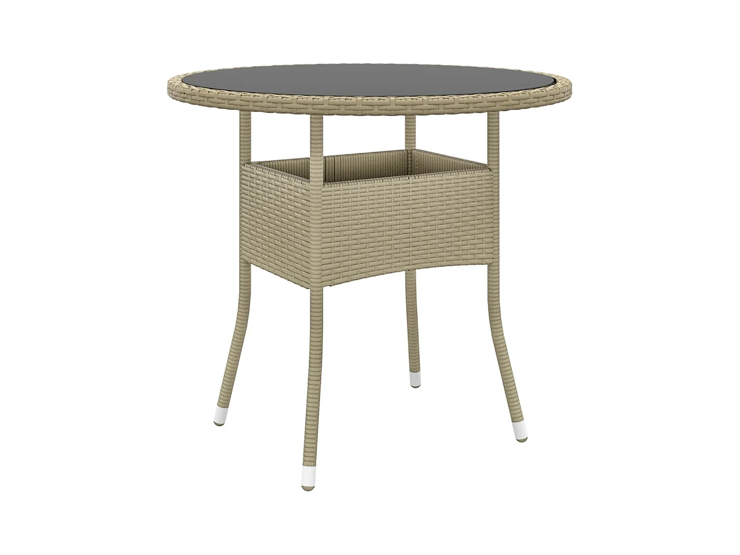 Table de jardin Ø80x75 cm Verre trempé/résine tressée Beige