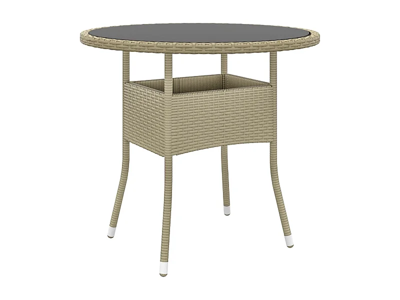 Table de jardin Ø80x75 cm Verre trempé/résine tressée Beige