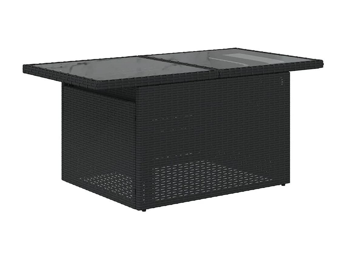 Mesa de jardín superficie de vidrio ratán PE negro 100x55x73 cm