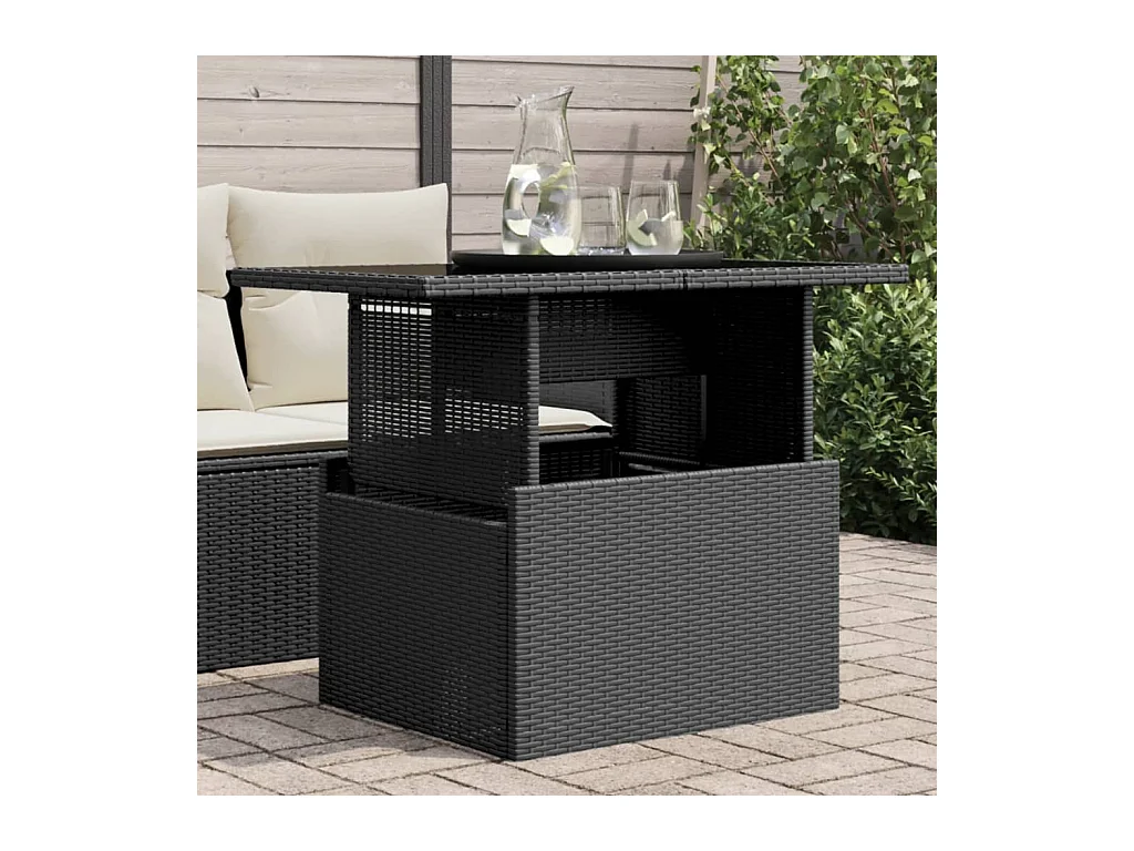 Tavolo da Giardino Piano in Vetro Nero 100x55x73 cm Polyrattan