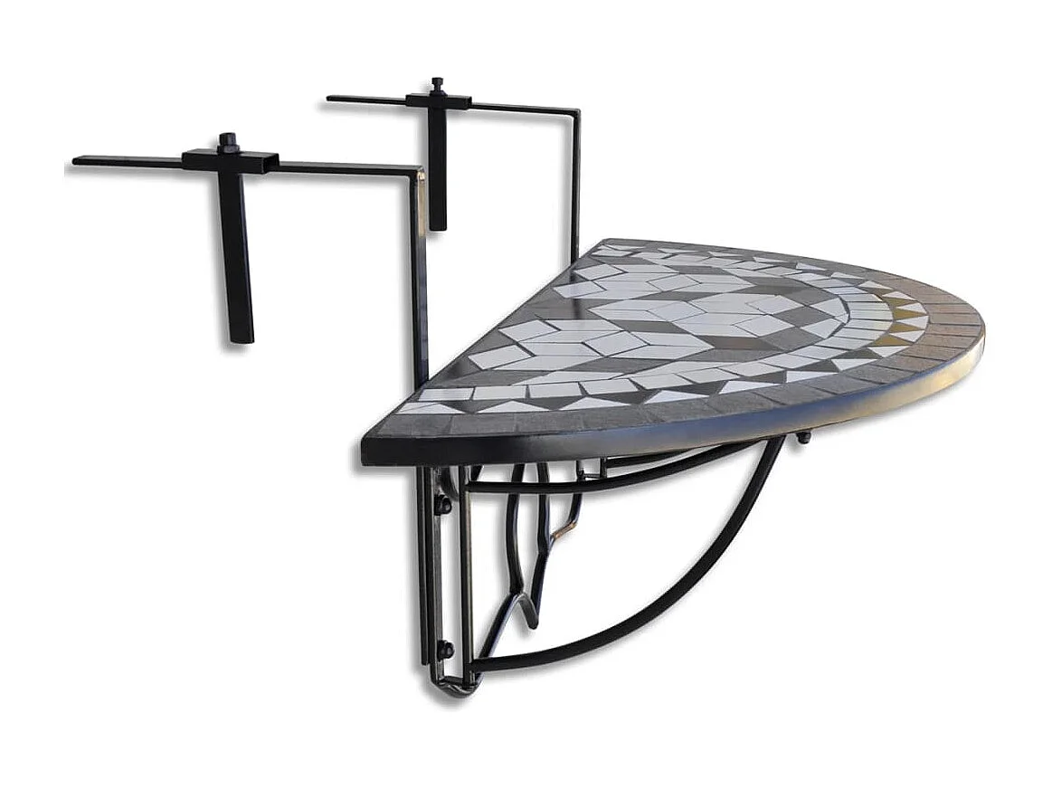 Balkonhängetisch Mosaik Schwarz und Weiß