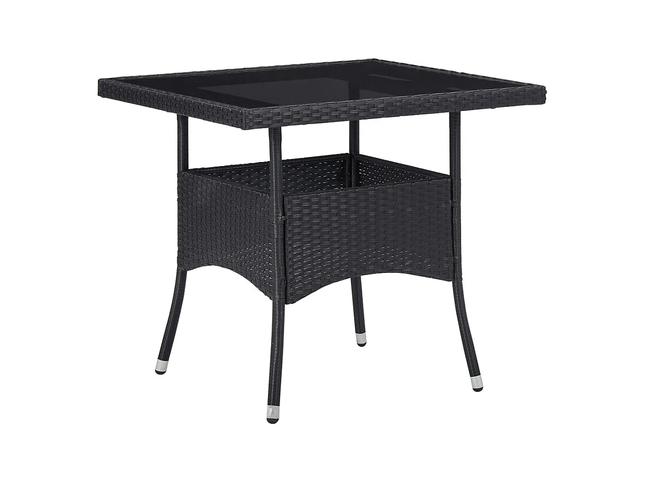 Table à dîner d'extérieur Noir Résine tressée et verre