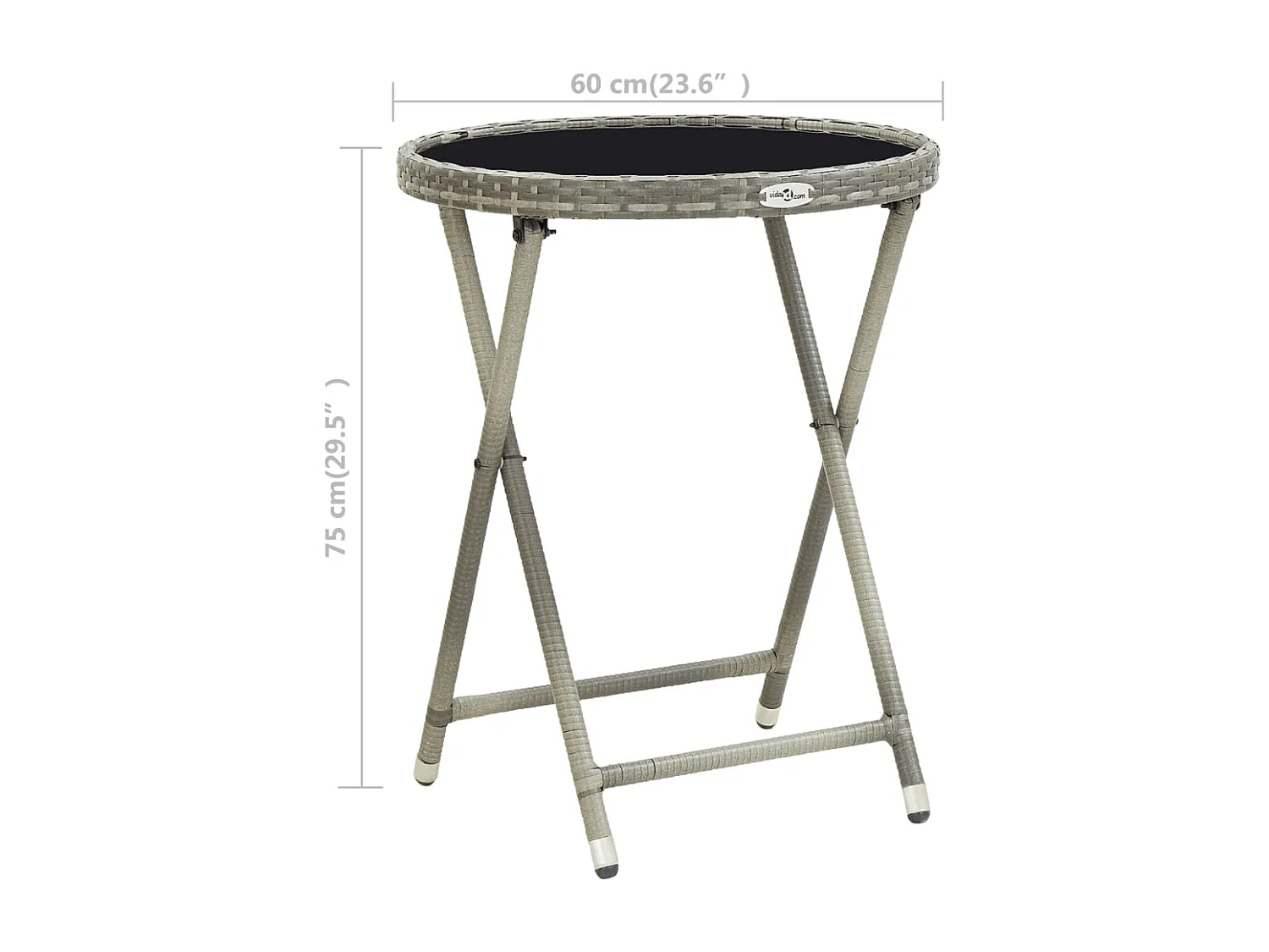 Table à thé Gris 60 cm Résine tressée et verre trempé