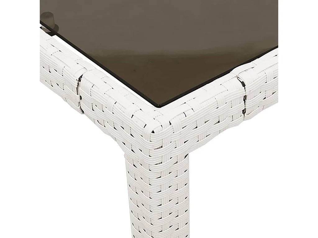 Tavolo Giardino con Piano Vetro Bianco 90x90x75 cm Polyrattan