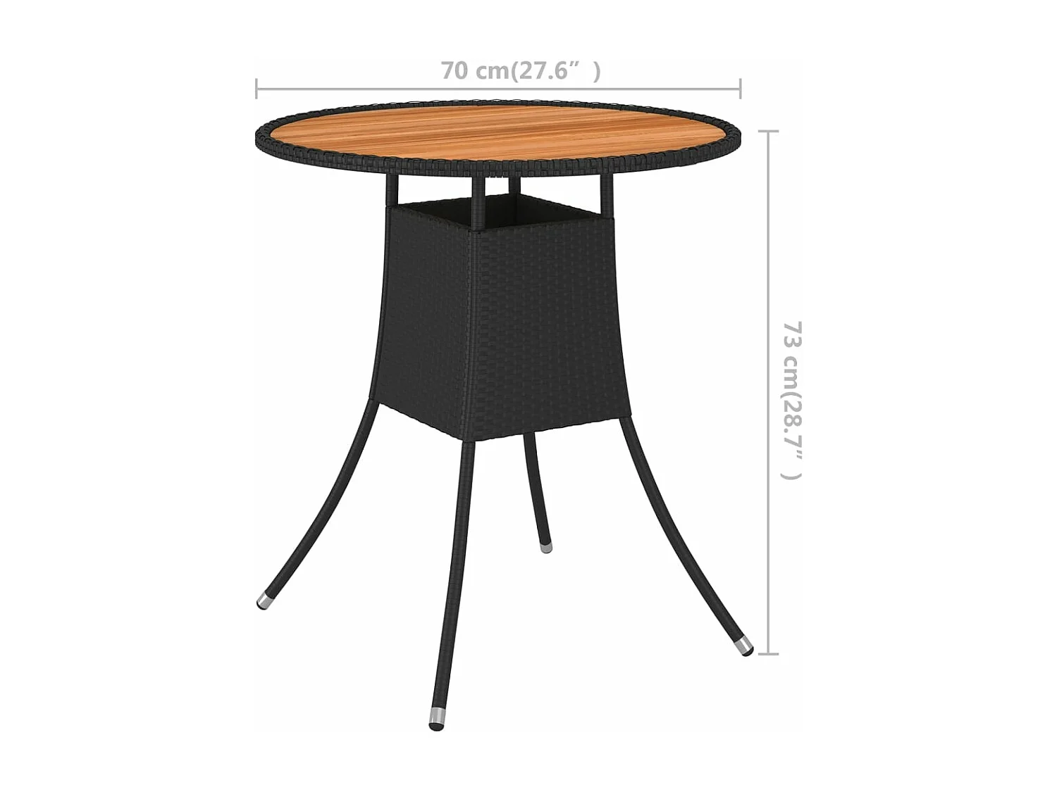 Mesa de jantar p/ jardim Ø 70 cm vime PE e acácia maciça preto