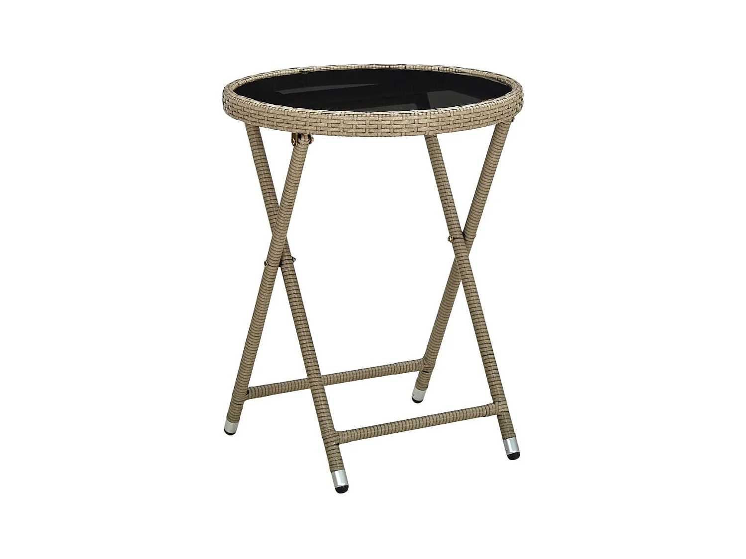 Salontafel 60 cm poly rattan en gehard glas beige