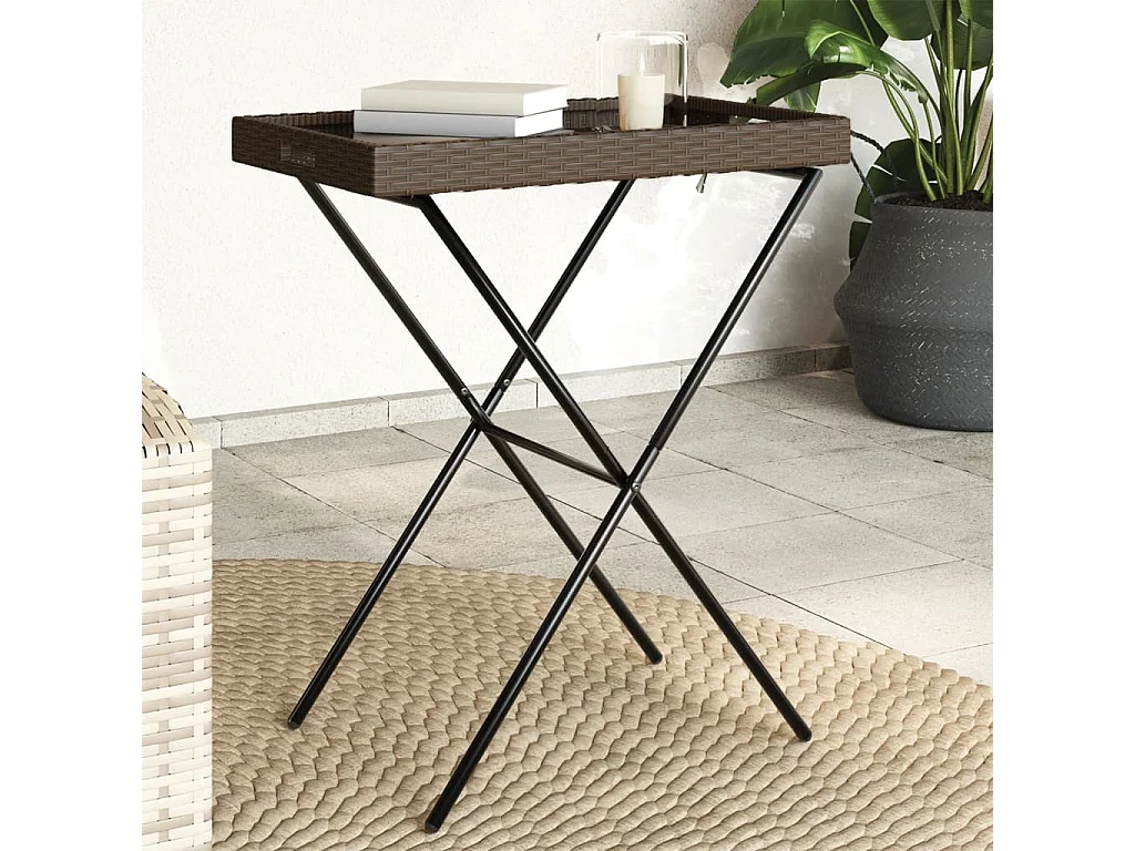 Mesa con bandeja plegable ratán sintético marrón 65x40x75 cm