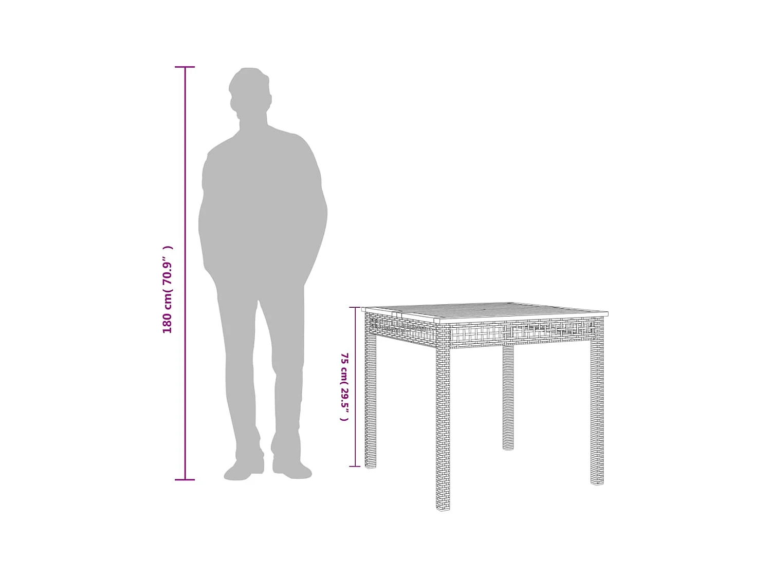Table de jardin beige 80x80x75 cm résine tressée et bois acacia