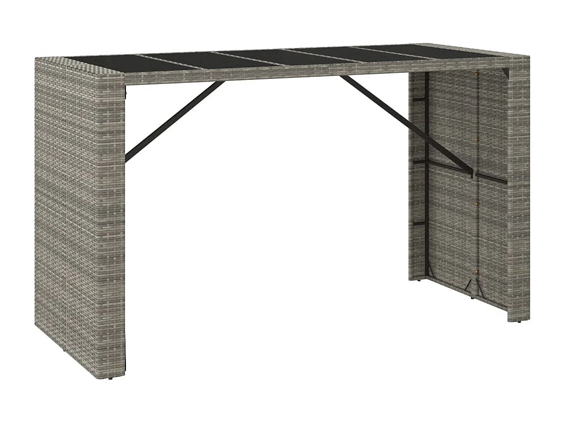 Table de bar et dessus en verre gris 185x80x110 cm poly rotin