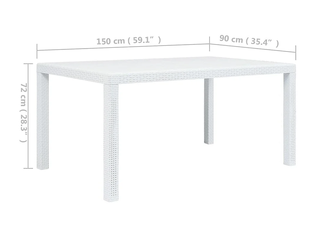 Table de jardin Blanc 150x90x72 cm Plastique Aspect de rotin
