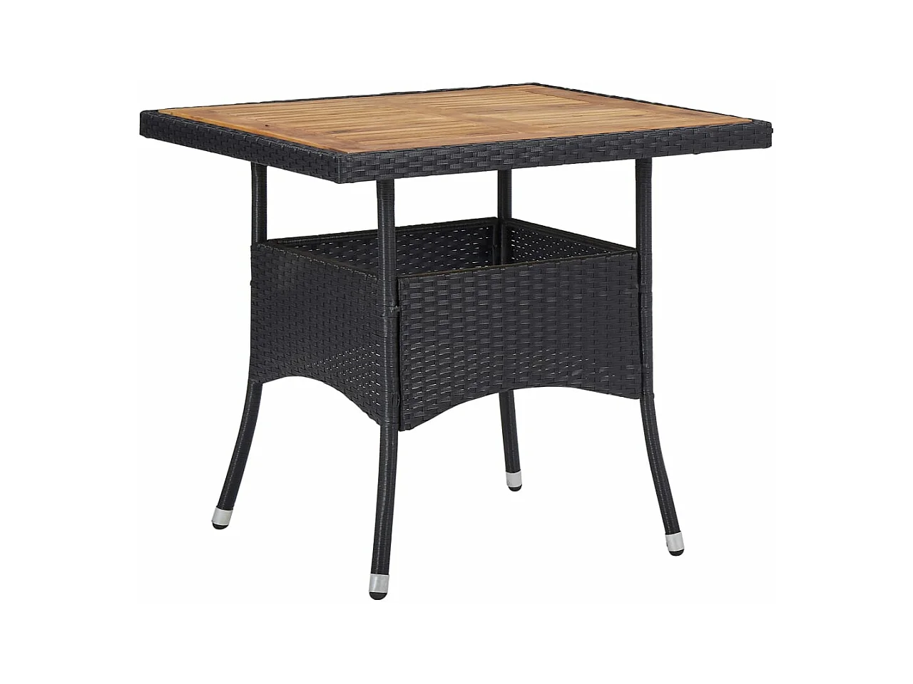 Garten-Esstisch Schwarz Poly Rattan und Massivholz Akazie