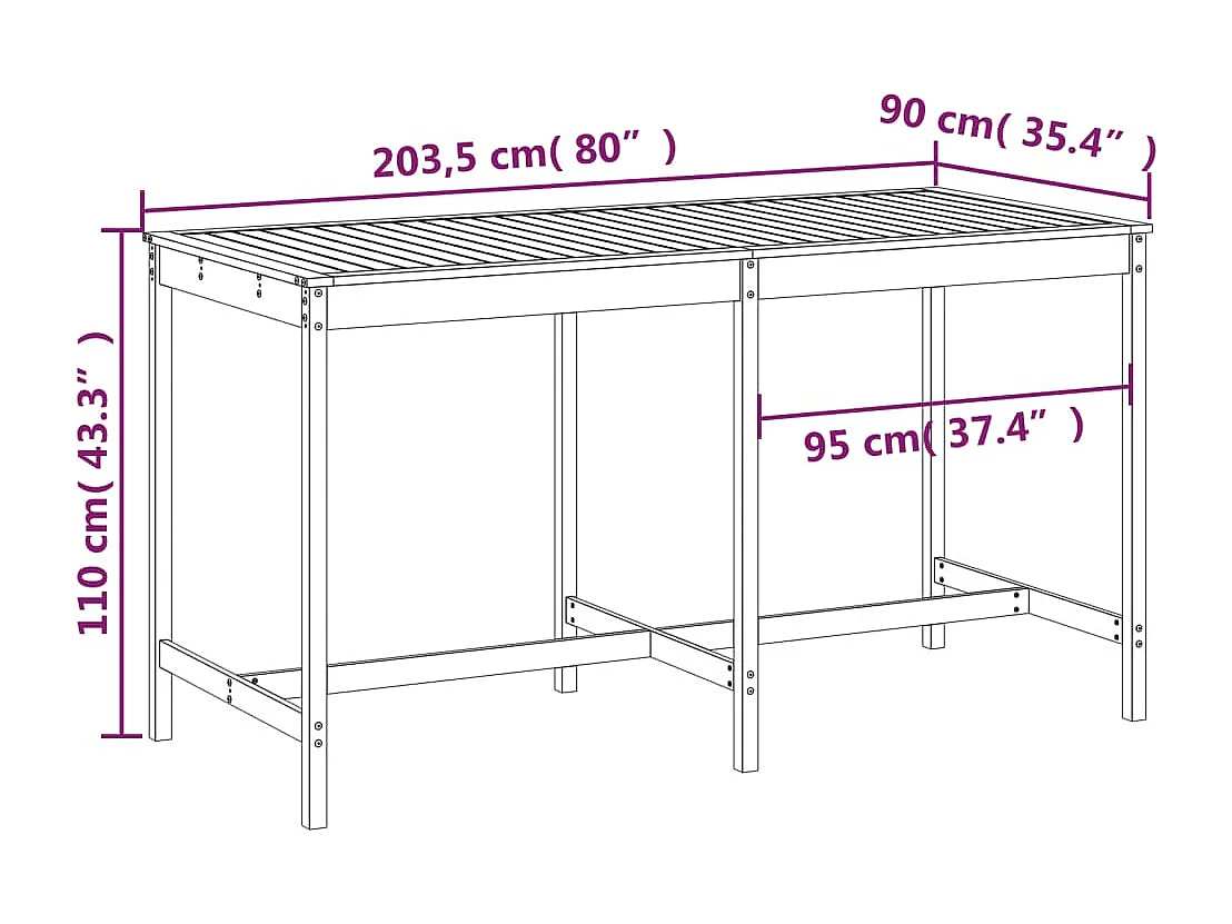Mesa jardim 203,5x90x110 cm pinho maciço castanho-mel