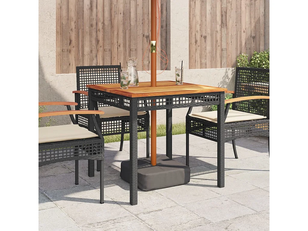 Gartentisch Schwarz 80x80x75 cm Poly Rattan Akazienholz