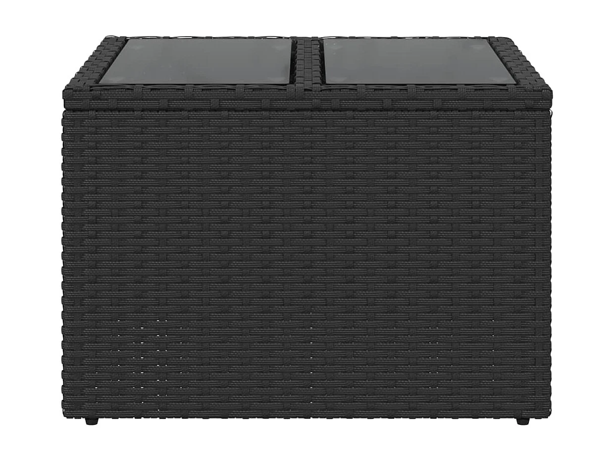 Mesa de jardín superficie de vidrio ratán PE negro 55x55x37 cm