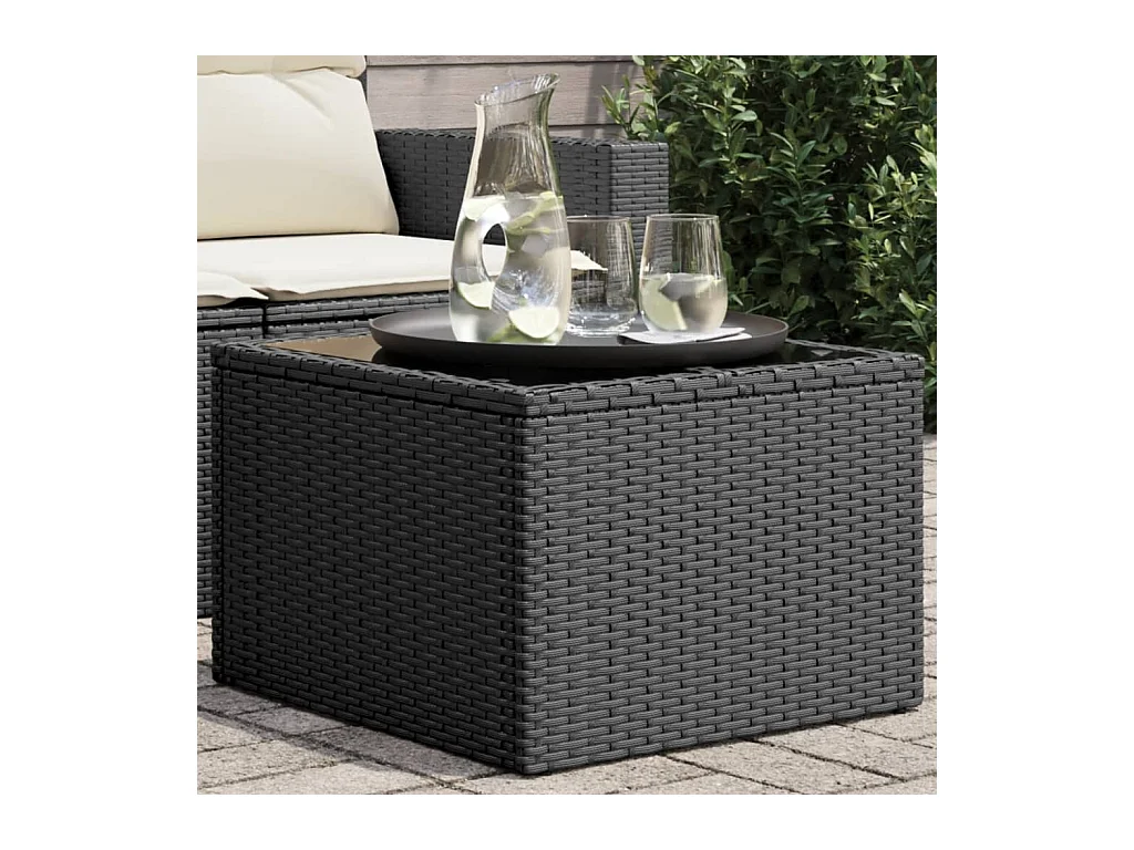 Tavolo da Giardino Piano in Vetro Nero 55x55x37 cm Polyrattan