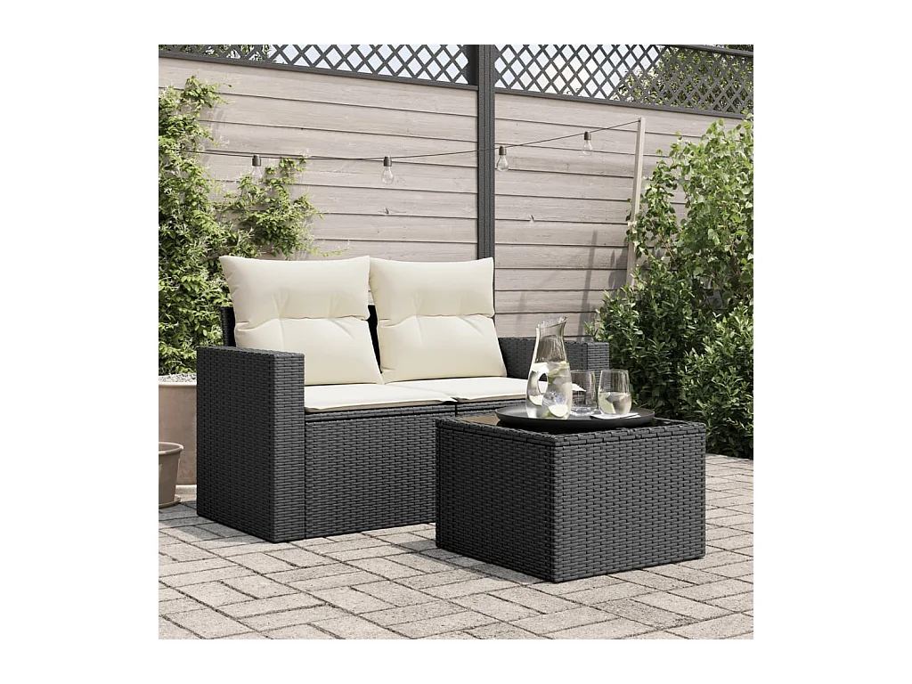 Table de jardin dessus en verre noir 55x55x37 cm résine tressée