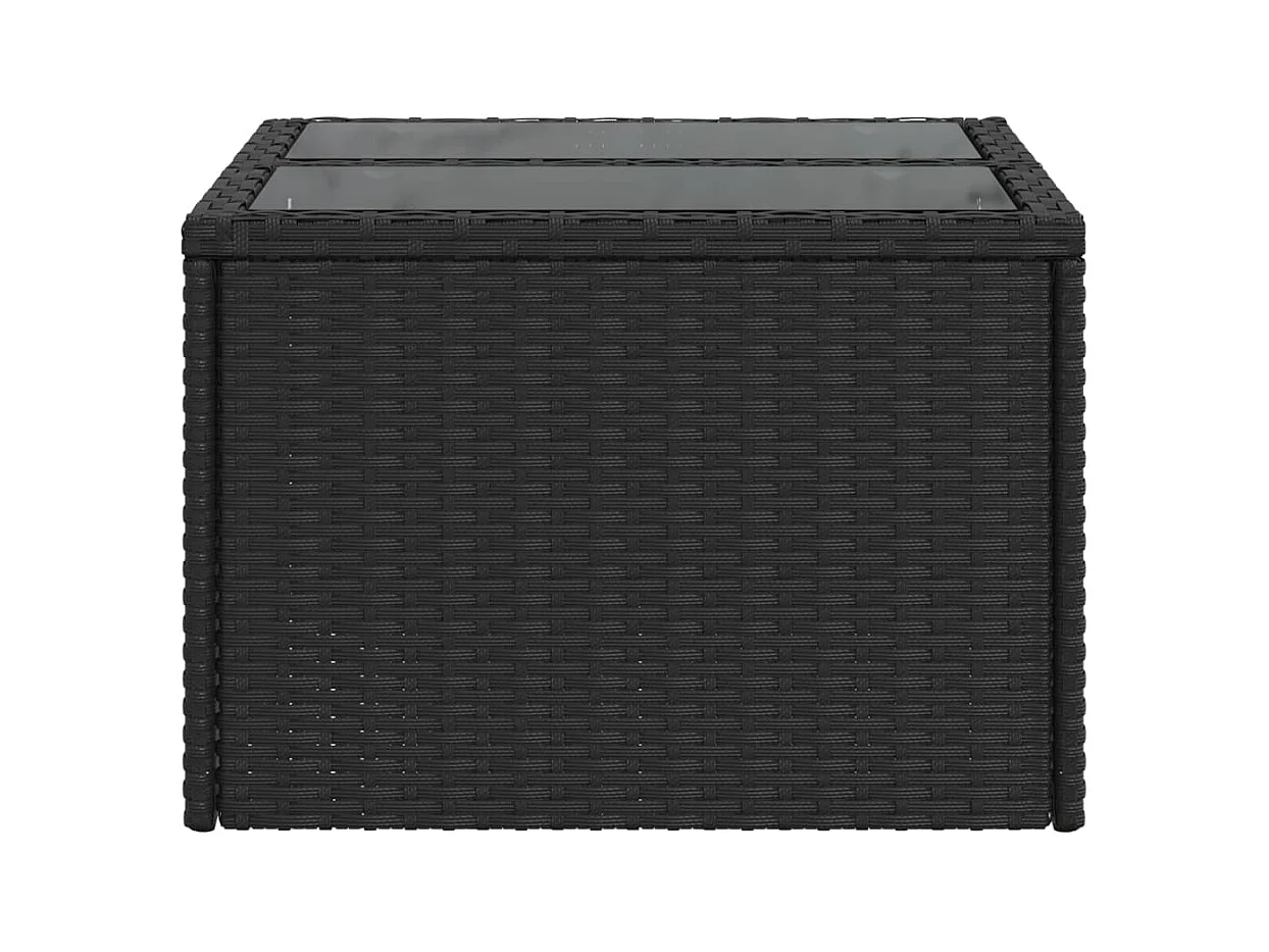 Table de jardin dessus en verre noir 55x55x37 cm résine tressée