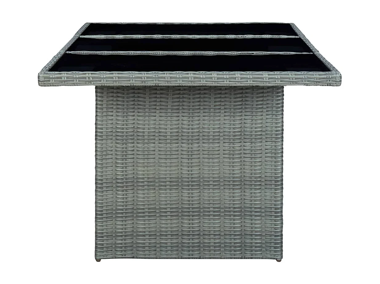 Mesa de jardín de ratán sintético y vidrio templado gris claro
