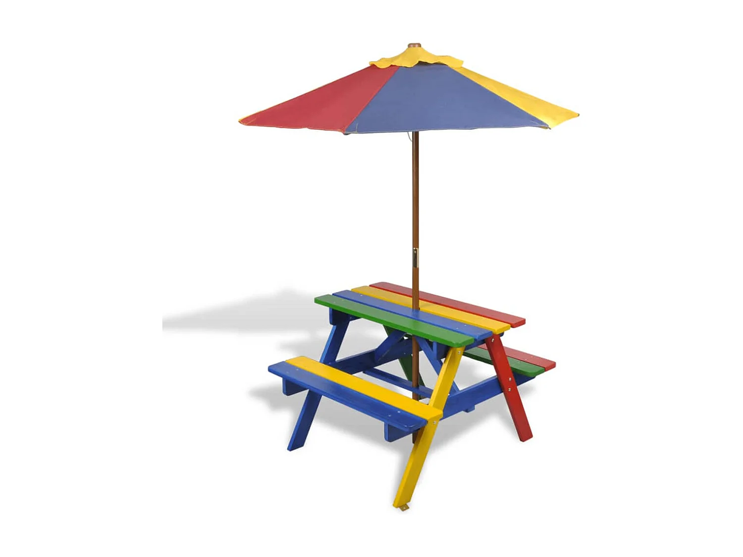 Tavolo e Panchine per Bambini con Parasole Legno Multicolore