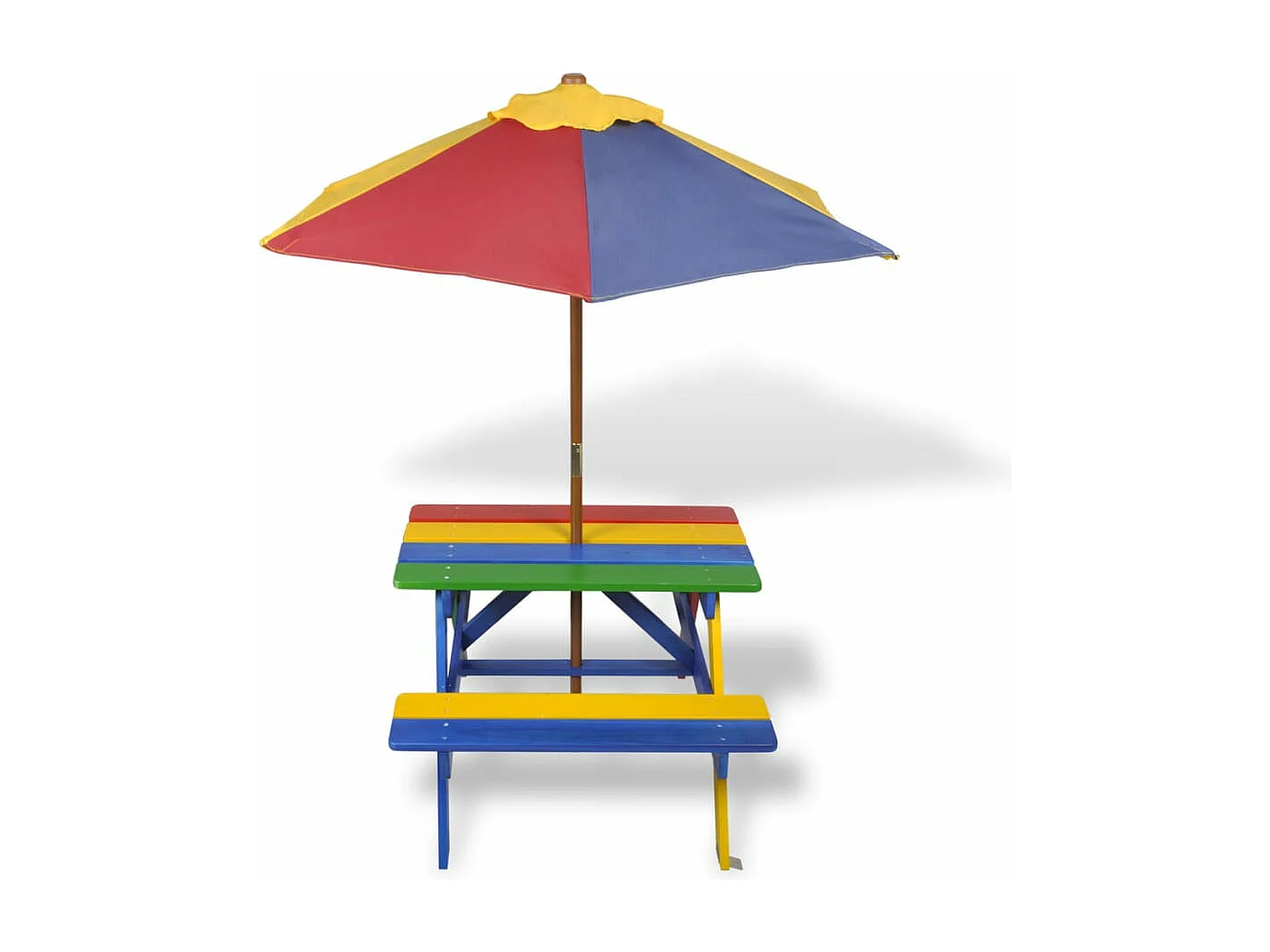 Tavolo e Panchine per Bambini con Parasole Legno Multicolore
