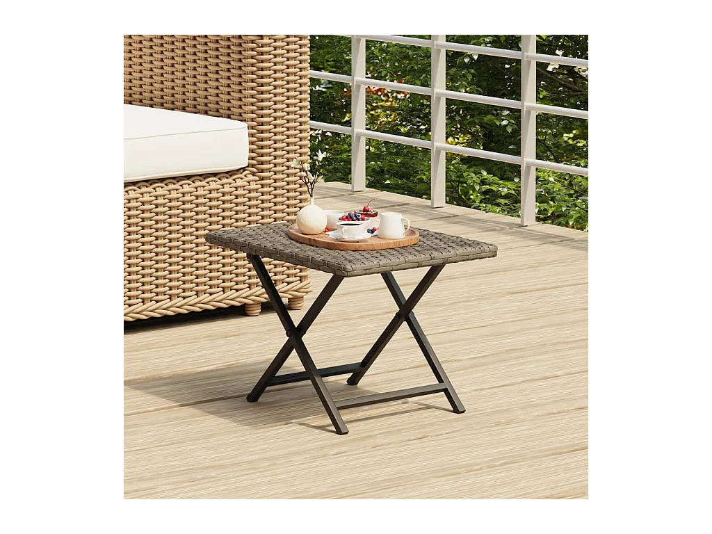 Table pliable gris 45x35x32 cm résine tressée