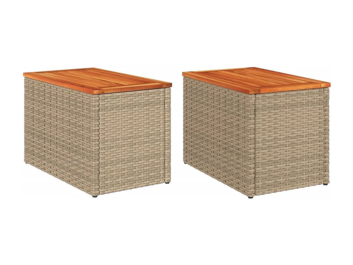 Tables d'appoint de jardin 2 pcs beige rotin bois massif