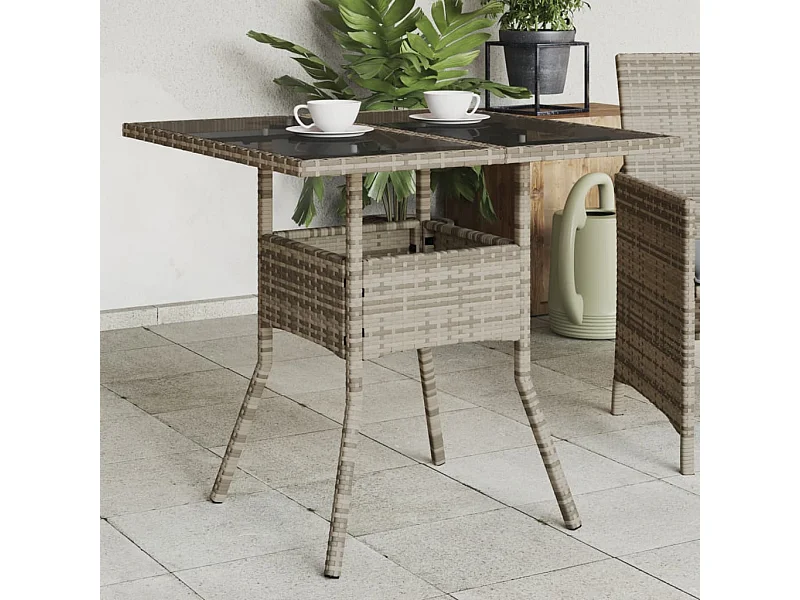 Tavolo da Giardino Piano in Vetro Grigio 80x80x75 cm Polyrattan