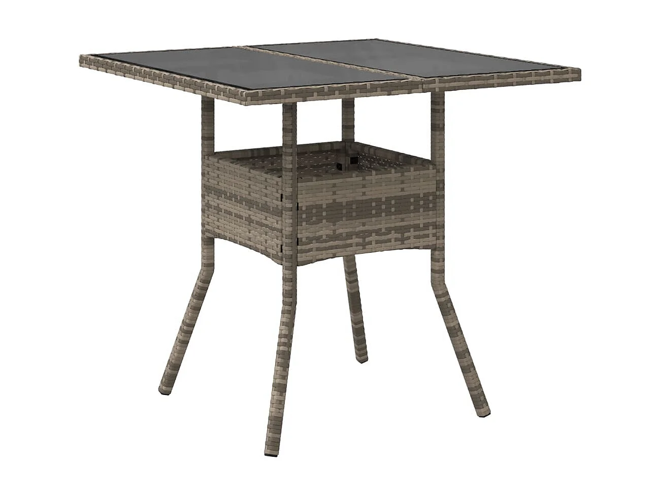 Table de jardin dessus en verre gris 80x80x75 cm résine tressée