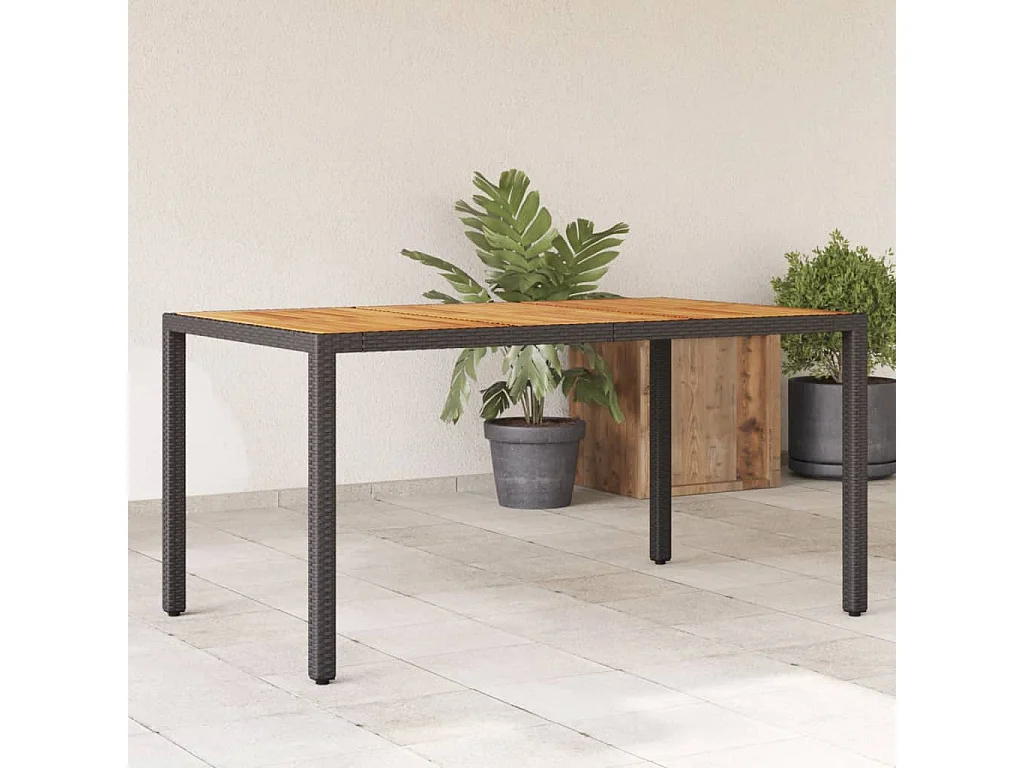 Mesa de jardín superficie madera acacia ratán negro 150x90x75cm