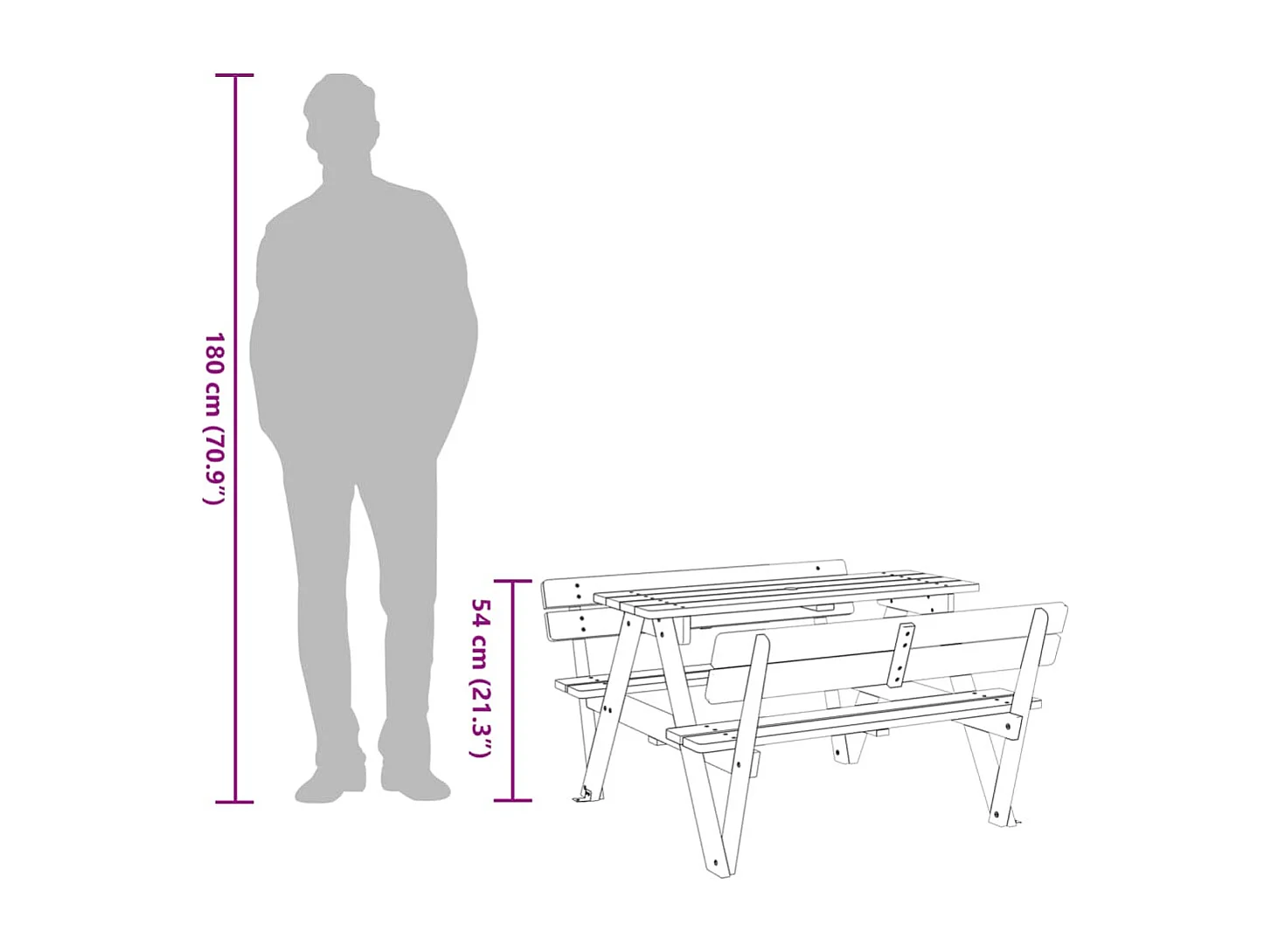 Mesa de picnic para 4 niños agujero para sombrilla madera abeto