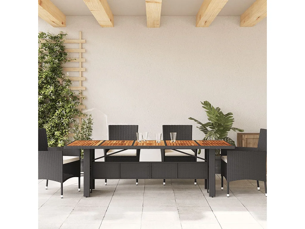 Table de jardin et dessus en bois d'acacia noir résine tressée