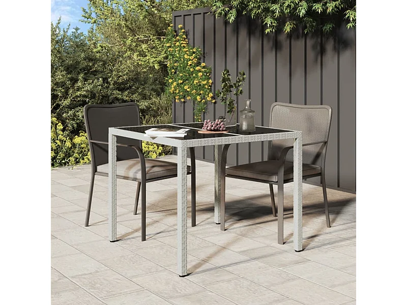 Tavolo Giardino 90x90x75 cm Vetro Temperato e Polyrattan Bianco