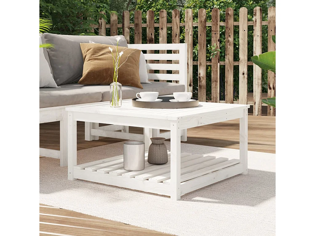 Mesa de jardín madera maciza pino blanco 82,5x82,5x45 cm
