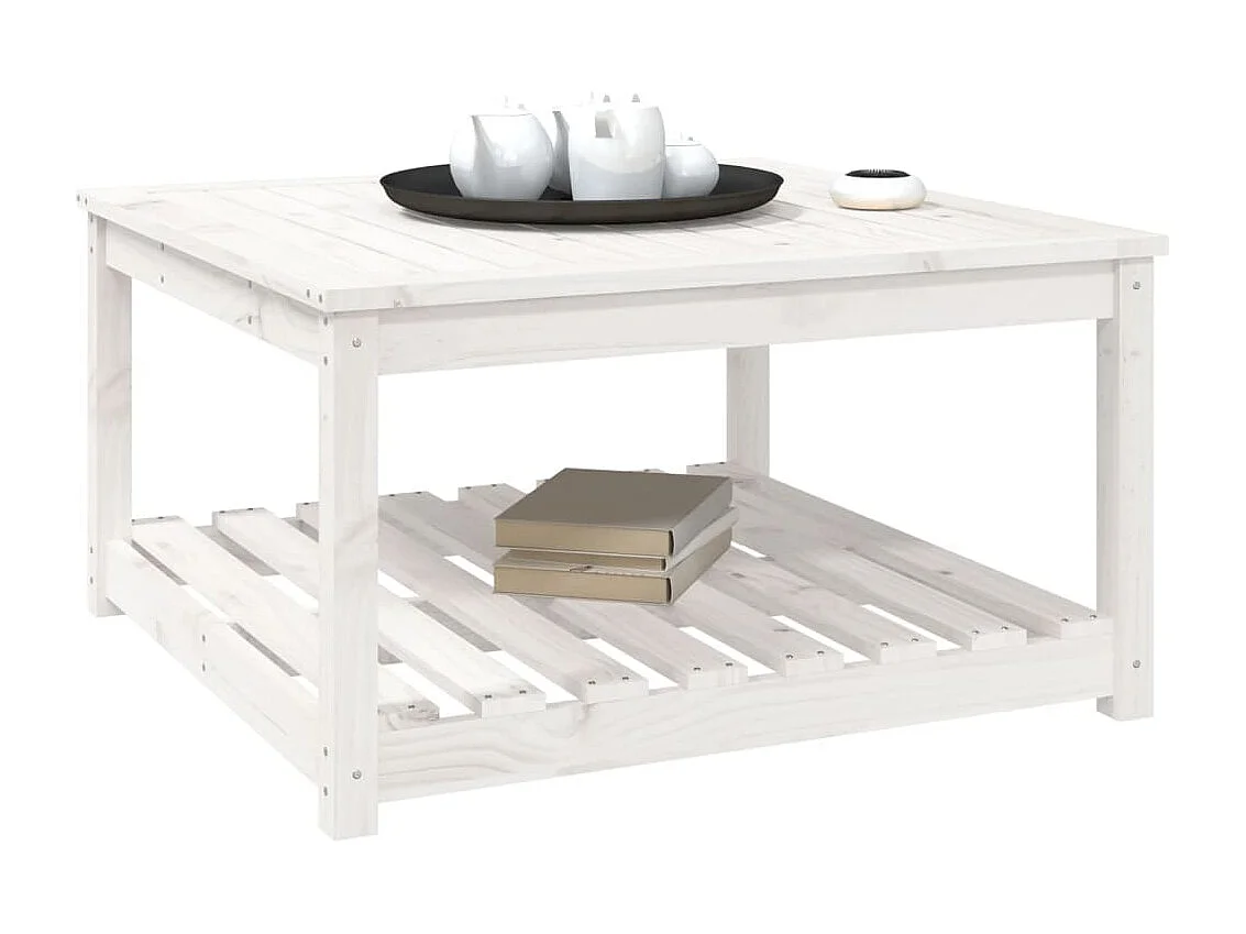 Mesa de jardín madera maciza pino blanco 82,5x82,5x45 cm