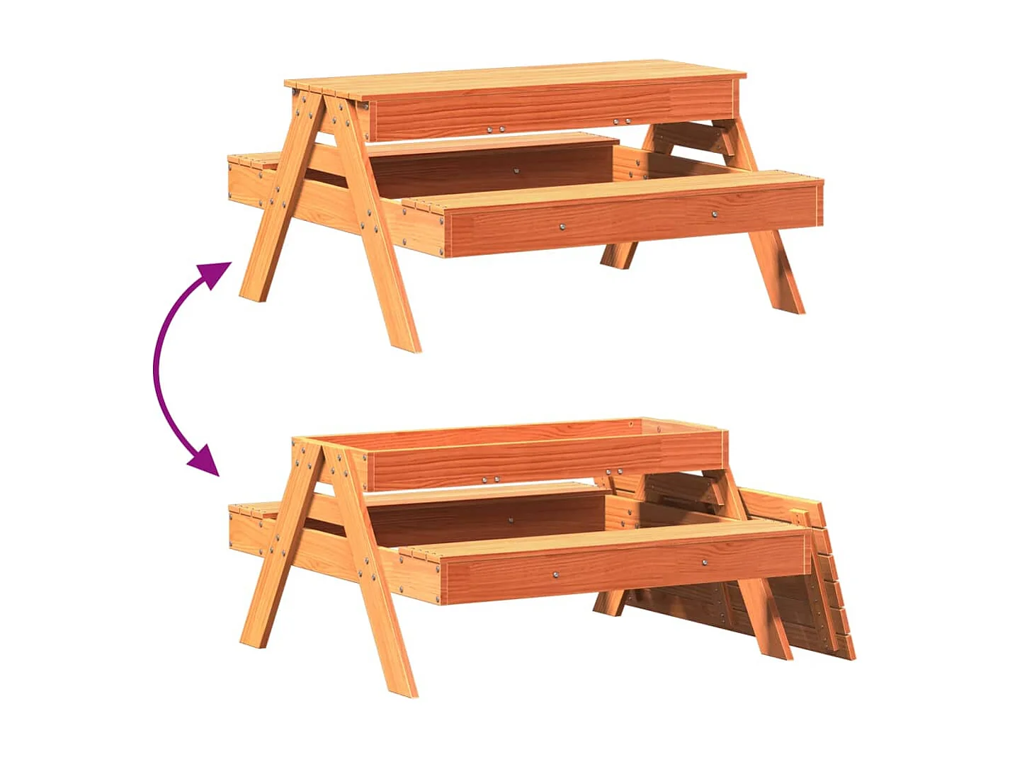 Table de pique-nique avec bac à sable pour enfants marron cire