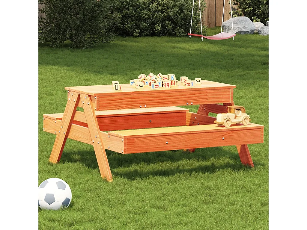 Picknicktafel met zandbak voor kinderen grenenhout wasbruin