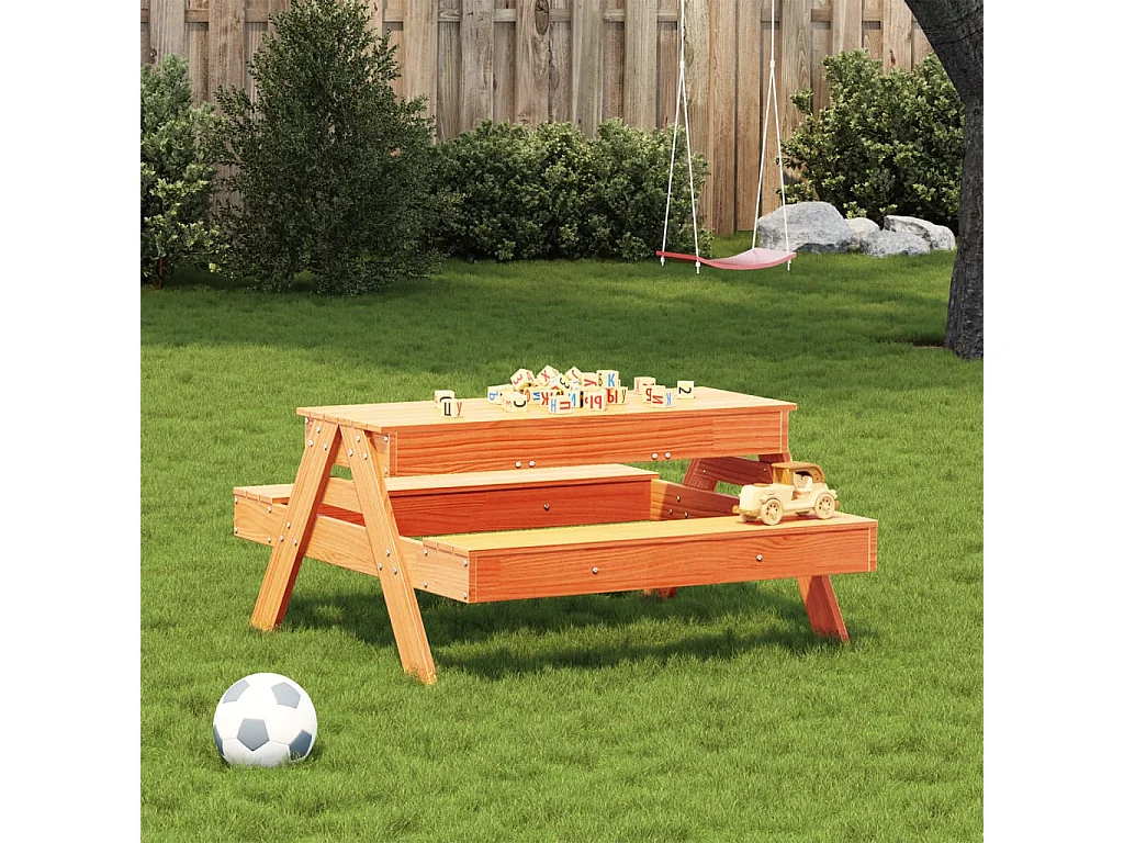 Picknicktafel met zandbak voor kinderen grenenhout wasbruin