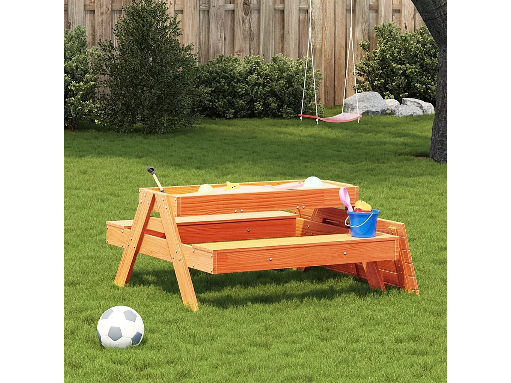 Picknicktafel met zandbak voor kinderen grenenhout wasbruin