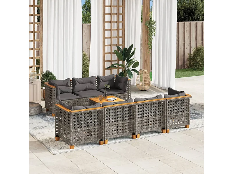 Set Divano da Giardino 8 pz con Cuscini Grigio in Polyrattan