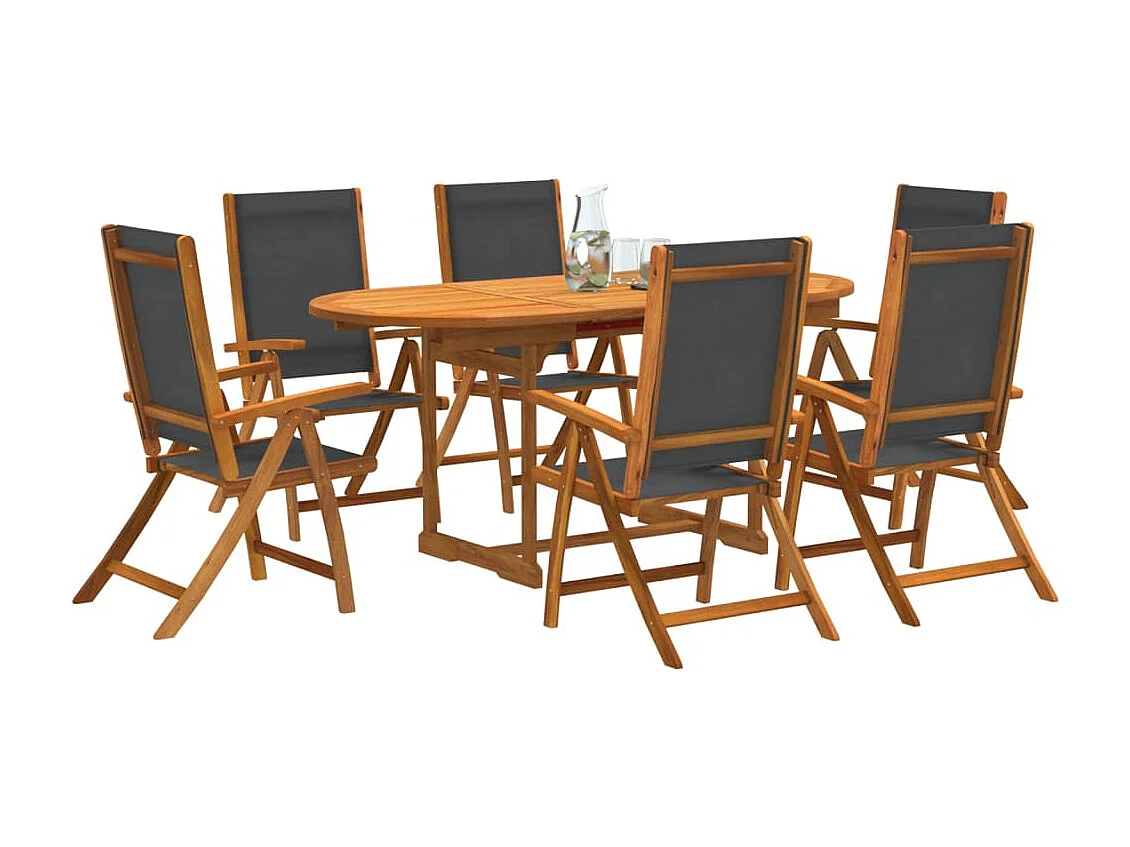 7 pcs conjunto de jantar para jardim acácia maciça e textilene